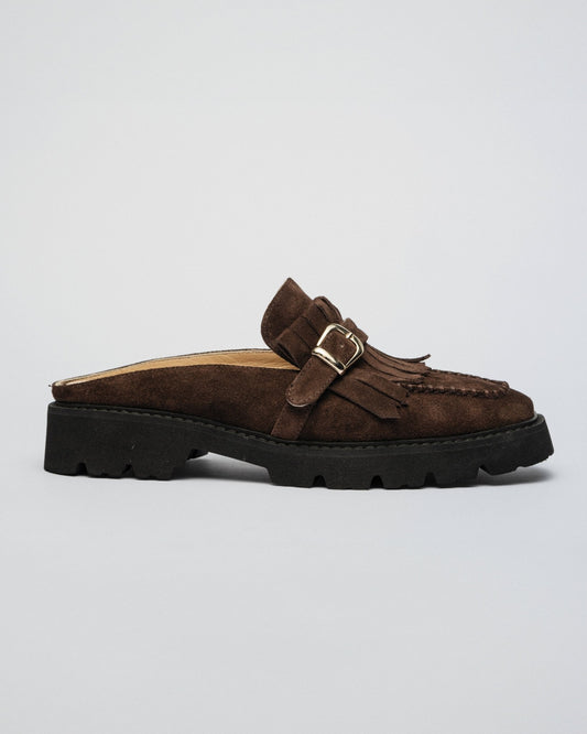 FUZZY MULES Dark Chocolate brown suede - LAX