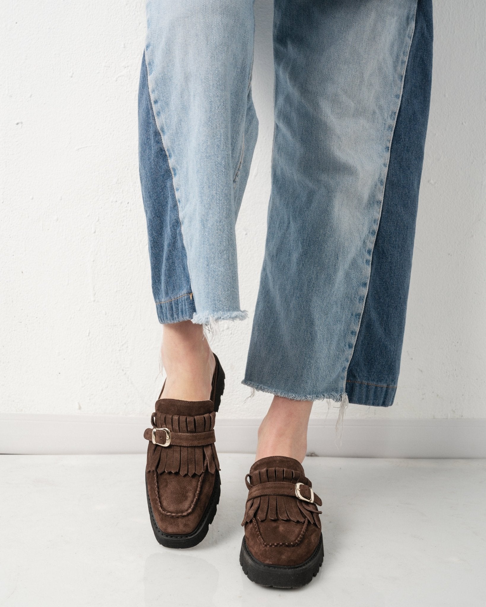 FUZZY MULES Dark Chocolate brown suede - LAX