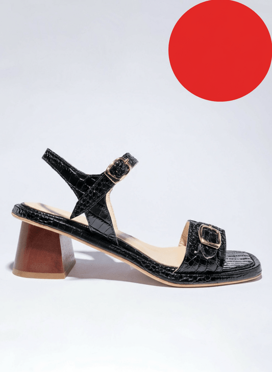 RED DOT - PARDES TERRA SUN Black Croc Sandals - LAX