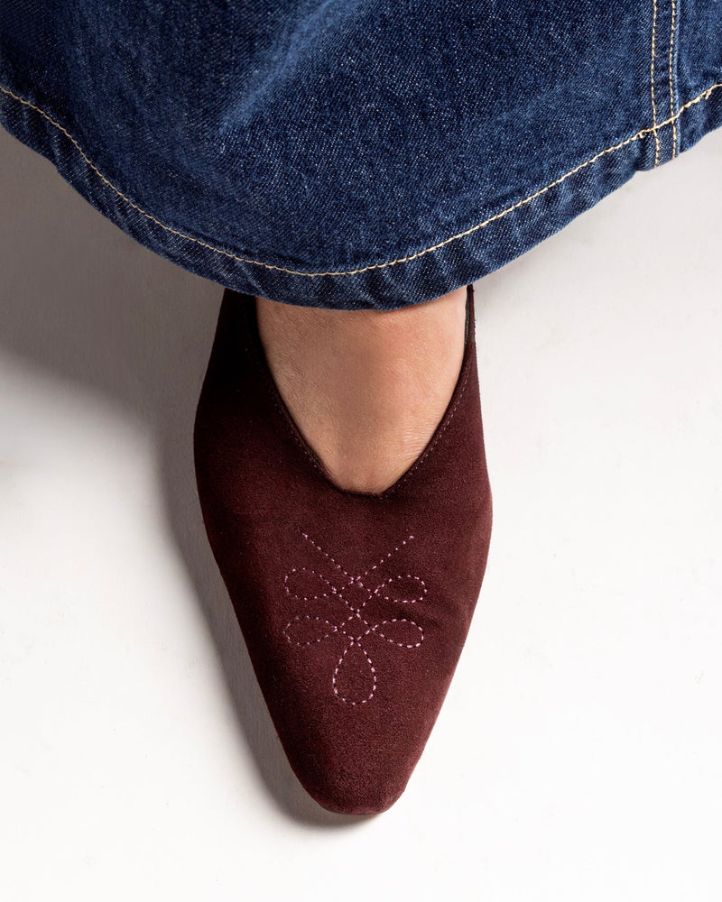 ARUJU SLIPERRS MULES Burgundy brown suede - LAX