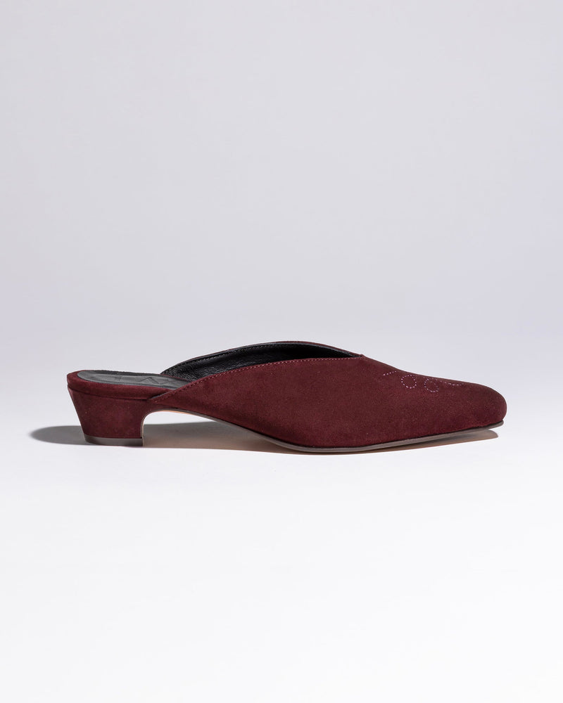 ARUJU SLIPERRS MULES Burgundy brown suede - LAX