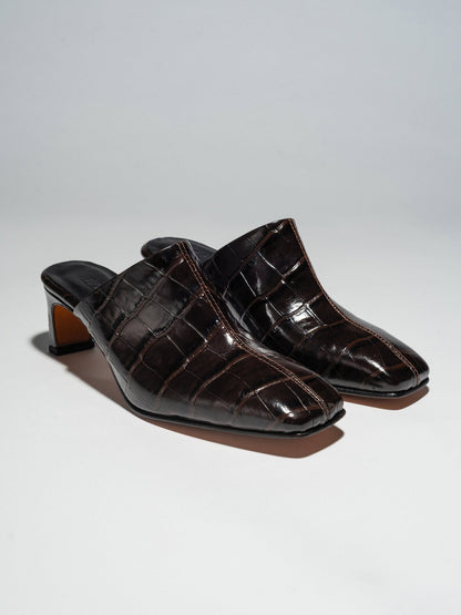 PIAF Mules Chocolate brown Croc - LAX