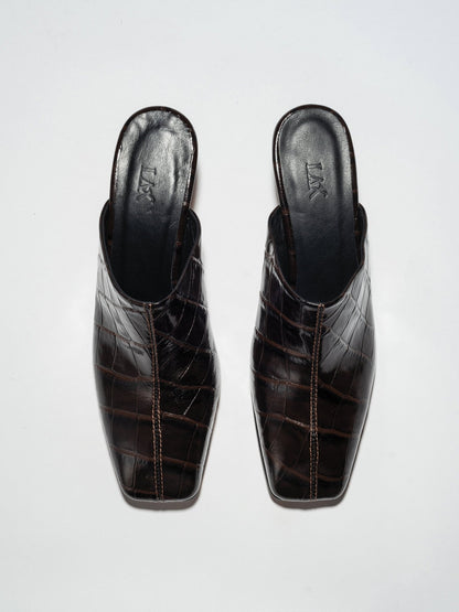 PIAF Mules Chocolate brown Croc - LAX